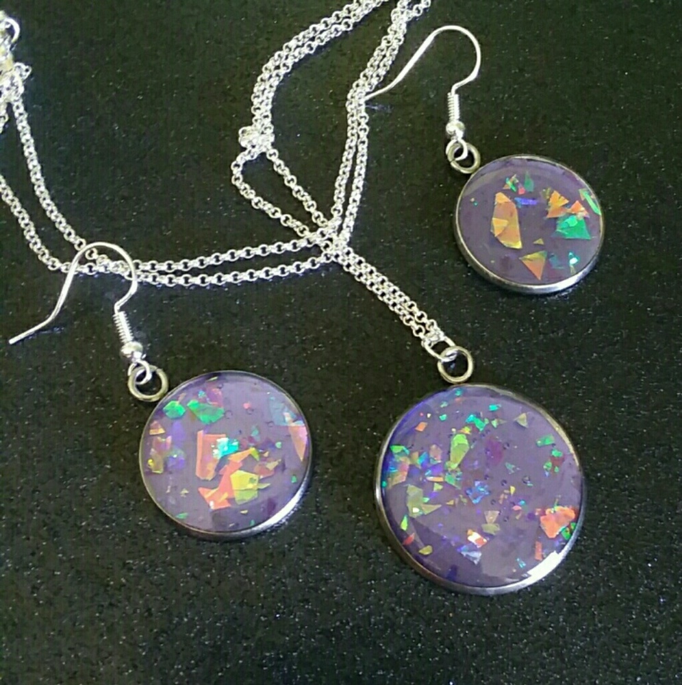 Purple Opal earrings and necklace set - Picture 2 of 2
